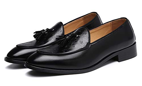 Santimon Mens Loafers Tassel Fringe Leather Casual Driving Slip on Dress Shoes Moccasins4