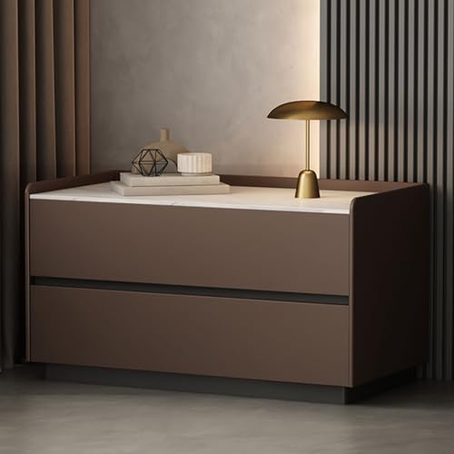 Mesita de noche de madera maciza con 2 cajones para dormitorio y sala de estar, color café oscuro, mesita de noche rústica con cajones para almacenamiento, perfecta para dormitorio y cocina