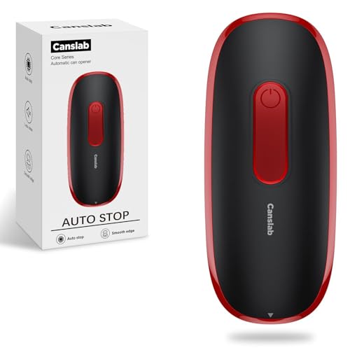 Canslab CORE Electric Can Opener_Single Touch Automatic Opener for Seniors with Arthritis, Auto Shut-off, Cordless Battery Powered, Side Cut, Smooth Edge, Handsfree for Small or Large Cans, Black+Red