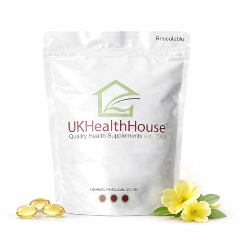 UKHealthHouse Evening Primrose Oil EPO Capsules 1000mg x 60 Softgels High Strength Omega 6 GLA Content Great for Skin Immune System Hormonal Pain Hot Flushes & Womens Health