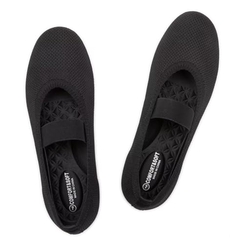 Frank Mully Womens Ballet Flats Casual Round Toe Knit Fabric Flats for Women with Single Strap Ballerina Flat Shoes Lightweight Dressy Shoes for Woman
