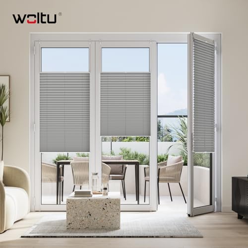 WOLTU Plissee Klemmfix ohne Bohren, 75 x 220 cm, Grau Plisseerollo – Ansicht 2