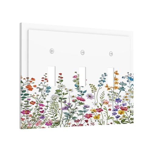 Grande plaque électrique 3 interrupteurs fleurs sauvages rustique et bohème