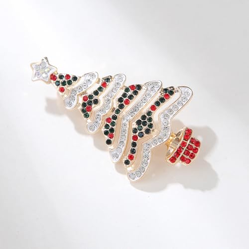 Image of Christmas Brooch Pins Crystal Christmas Tree Snowflake Jingle Bell Reindeer Enamel Brooches Holiday Party Gift for Women