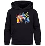 MoonWorks® Kinder Hoodie Jungen Gaming Zocken Spielekonsole Aufdruck Print Kapuzenpullover Schwarz 140