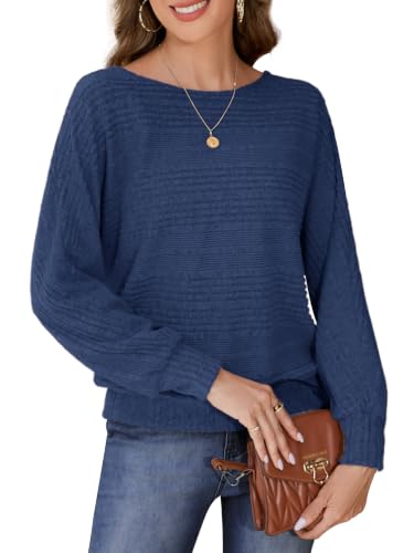 Image of Decorie Women's Batwing Knitted Jumper Loose Knit Sweaters Top,Navy Blue,L