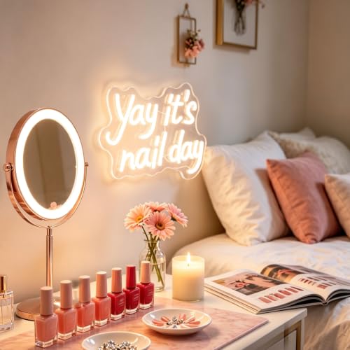 Image of Yay It's Nail Day Neon Sign for Wall Decor, LED Dimmable Lights Nail Room Decor, Nail Tech Decor Aesthetic Light Bedroom Decorations, Girls Nail Salon Neon Signs Accessories Gift 16.53 x 11.02 inch
