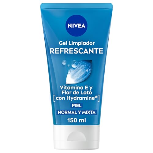 NIVEA Gel Limpiador Refrescante al Agua (1 x 150 ml), con agua purificada y flor de loto para el cuidado facial, limpiador facial enriquecido con vitamina E