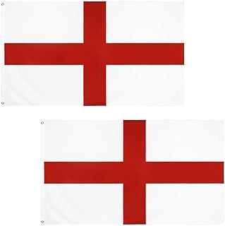 علم سانت جورج مقاس 5 قدم × 3 قدم، علم انجلترا كبير بتصميم صليب سانت جورج - مزدوج الجوانب مع ثقوب نحاسية، للديكور الداخلي والخارجي (قطعتان)