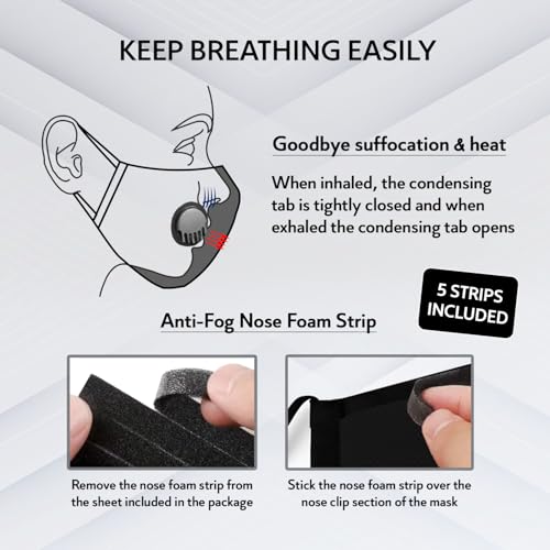 Image of QUARANT N99 Anti-Pollution Reusable Cloth Face Mask with 5 Activated Carbon PM 2.5 Filters, 5 Nose Foam Strips (Black, Pack of 1) for Unisex