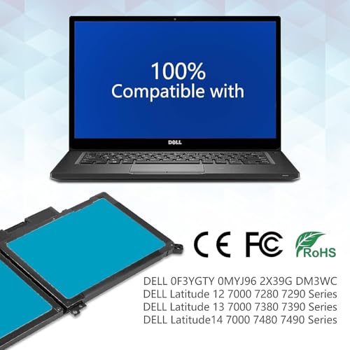 Image of WeFly F3YGT Laptop Battery for Dell Latitude 12 7000 7280 7290 /13 7000 7380 7390 P29S002 /14 7000 7480 7490 P28S P28S001 P73G P73G002 Series DM3WC 0DM3WC DM6WC 2X39G KG7VF V4940 451-BBYE 453-BBCF