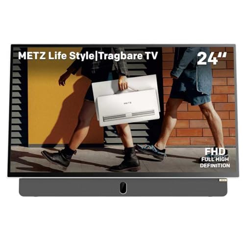 METZ Blue Tragbarer Fernseher 24 Zoll (60 cm) Google TV FHD mit Akku, 12V Auto-Ladegerät, Blendfreier Bildschirm, HDR10, Dolby Audio, HDMI, USB, Bluetooth, Wi-Fi, Für Innen & Außen (24MPE7000Z weiß)