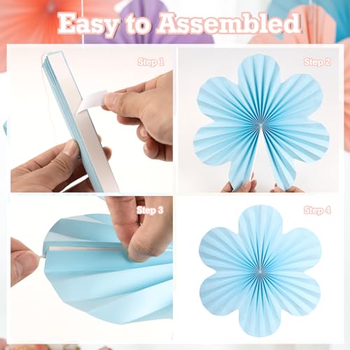 Image of SUNBEAUTY Pastel Paper Flowers Decorations for Wall, Hanging Paper Fans Paper Floral Backdrop Decor Paper Fans Decoration Mothers Day Birthday Wedding Baby Shower, Set of 9