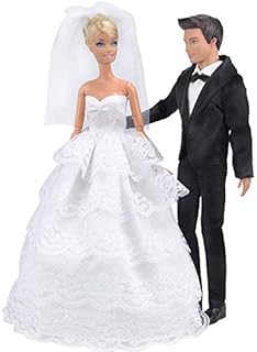 E-TING Beautiful Wedding Gown Dress Clothes + Formal Suit Outfit For Barbie Ken Doll