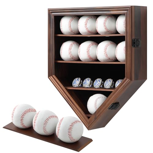 Grintus Baseball-Vitrine, Echtglas, massives Holz, Baseballhalter für Bälle und Meisterschaftsring, Wandhalterung mit abschließbarer Tür für Autogrammbälle, Sammlung (Walnuss) Grintus Baseball-Vitrine, Echtglas, massives Holz, Baseballhalter für Bälle und Meisterschaftsring, Wandhalterung mit abschließbarer Tür für Autogrammbälle, Sammlung (Walnuss)