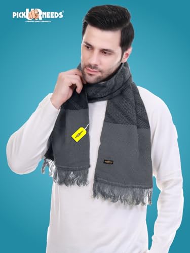 Image of Pick Ur Needs Premium Men's Warm And Stylish Woolen Muffler Angoora With Solid Color Plain Design And Stylish Tussles Ends Muffler For Men