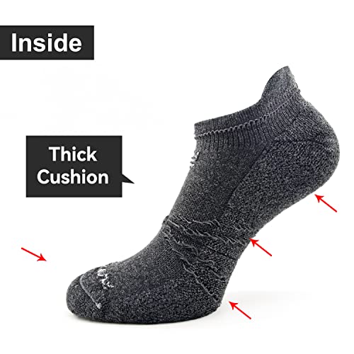 Socks Daze Fun Ankle Wool Running Socks Mens, Unisex Thick Terry Fitness Moisture Wicking Lightweight Ultra-Comfortable Wool Sneaker Socks Women, 6 Pairs Dark Grey, Large #TOP3