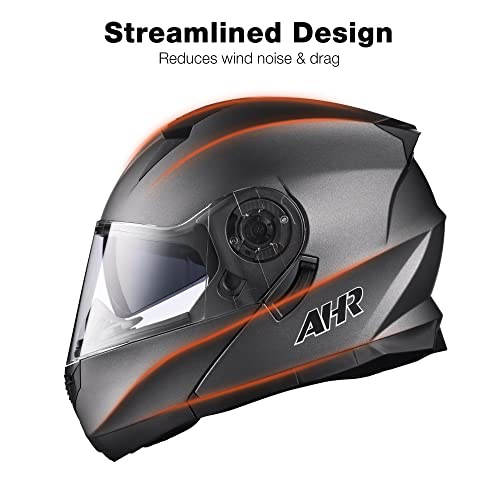 Ahr Motorcycle Helmet Dual Visor Modular Flip Up Full Face Helmet Dot Approved Helmet Run-M3 For Adult Motorbike Street Bike Moped Racing (Dark Grey, Xl) #TOP5