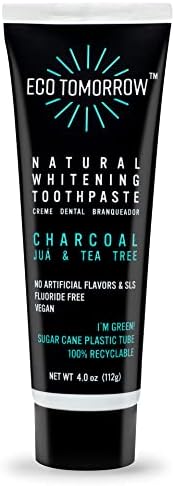 EcoTomorrow Charcoal Whitening Toothpaste - Natural Juá & Tea Tree, Fluoride Free, Plant Based with Peppermint Essential Oil - 4.0oz