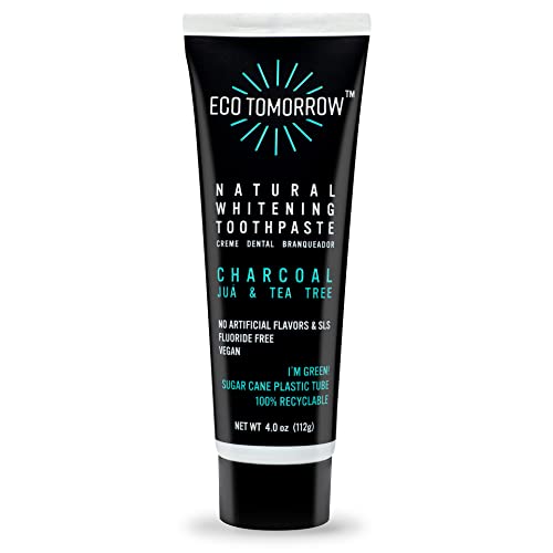 Ecotomorrow Charcoal Whitening Toothpaste - Natural Juá & Tea Tree, Fluoride Free, Plant Based With Peppermint Essential Oil - 4.0Oz #TOP6
