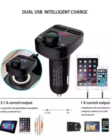 Image of Car Charger, Bluetooth FM Transmitter & Music Adapter, 4.1A Dual USB Port Charger Compatible with Apple iPhone, Samsung Galaxy, XIAOMI, Huawei etc