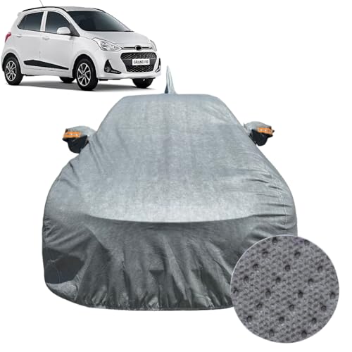 Image of Car Cover Compatible For Hyundai i10 Grand (2013-2019)| 100% Waterproof Cover with Antenna & REFLECTIVE Mirror Pockets | Dustproof, Scratchproof, Heatproof Car Cover |Soft Cotton Lining| GREY