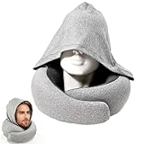 Bocguy Cuscino cervicale aeroplano, cuscino da viaggio con cappuccio, cuscino cervicale per adulti, in memory foam a 360°, morbido e traspirante, rivestimento lavabile