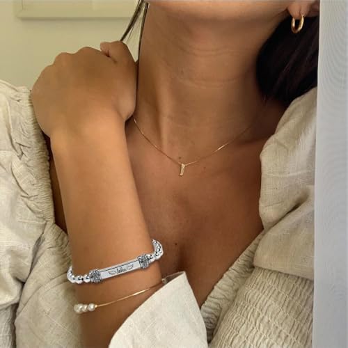Angel Memorial Bracelet for Women In Memory of Loved Ones Silver Stainless Steel Custom Name Angel Bead Bracelet4
