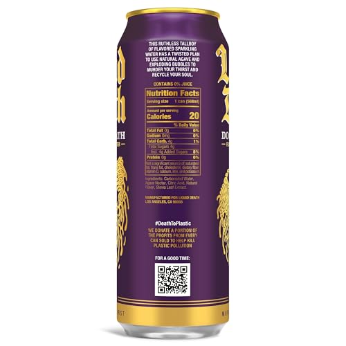 Image of Liquid Death Soda-Flavored Sparkling Water - Doctor Death (Cherry, Cream, Spice), Less Sugar*, Huge Flavor, No Caffeine, No Artificial Sweeteners, King Size 19.2 Fl Oz (Pack of 12)