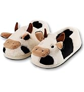 Cute Soft Cow Slippers for Women, Cartoon Cow Print Slippers, Fluffy Cotton Animal Slippers for I...