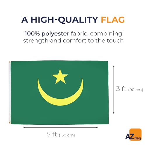 AZ FLAG, Mauritania Flag, 3x5 Ft, Light Polyester Mauritanian Banner with Two Brass Eyelets, Fade Resistant, Vivid Colors - Image 2