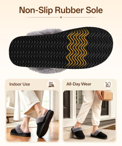 Image of Litfun Fuzzy Memory Foam Slippers for Women Indoor Outdoor House Shoes
