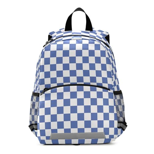 WEVIBOFU Blue White Checkered Kids Backpack for Boys Girls Kindergarten