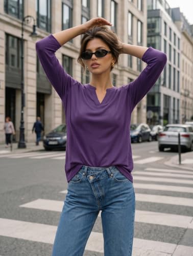 Image of Zeagoo Womens 3 /4 Length Sleeve Tops V Neck Tunic Dressy Casual Blouse