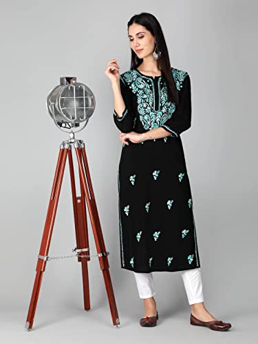 Image of Seva Chikan Hand Embroidered Lucknowi Chikankari Regular Straight Cotton Kurta Kurti for Women SCL4243