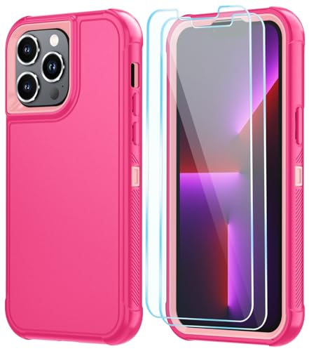 Image of SunStory Compatible with iPhone 13 Pro Max Case with HD Screen Protector, 3-Layer Heavy Duty Full-Body Cover,3 in 1 Hybrid Protective Case for iPhone 13 Pro Max 6.7 inch,PinkRed
