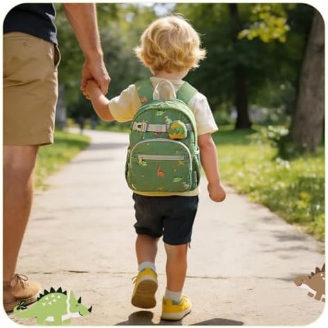 mommore Toddler Backpack for Boys 2-4, Corduroy Kids Backpack, 13" H Preschool Kindergarten Daycare School Bag Dinosaur Bookbag - 1