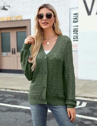 Zeagoo Women's Lightweight Crochet Cropped Cardigan 2024 V Neck Long Sleeve Button up Bolero Shrug Sweater4