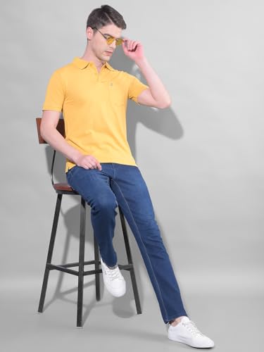 Image of Dollar Men's Pack of 1 Solid Cotton Blend Polo Neck T-Shirt