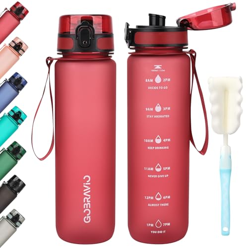 Gobravio Water Bottle 1l, Drinking Bottle BPA Free, Sports Bottle Leakproof Dishwasher Safe Water Bottle for Teenager, Adult, Sports, Hiking, Gym, Outdoor, School & Office