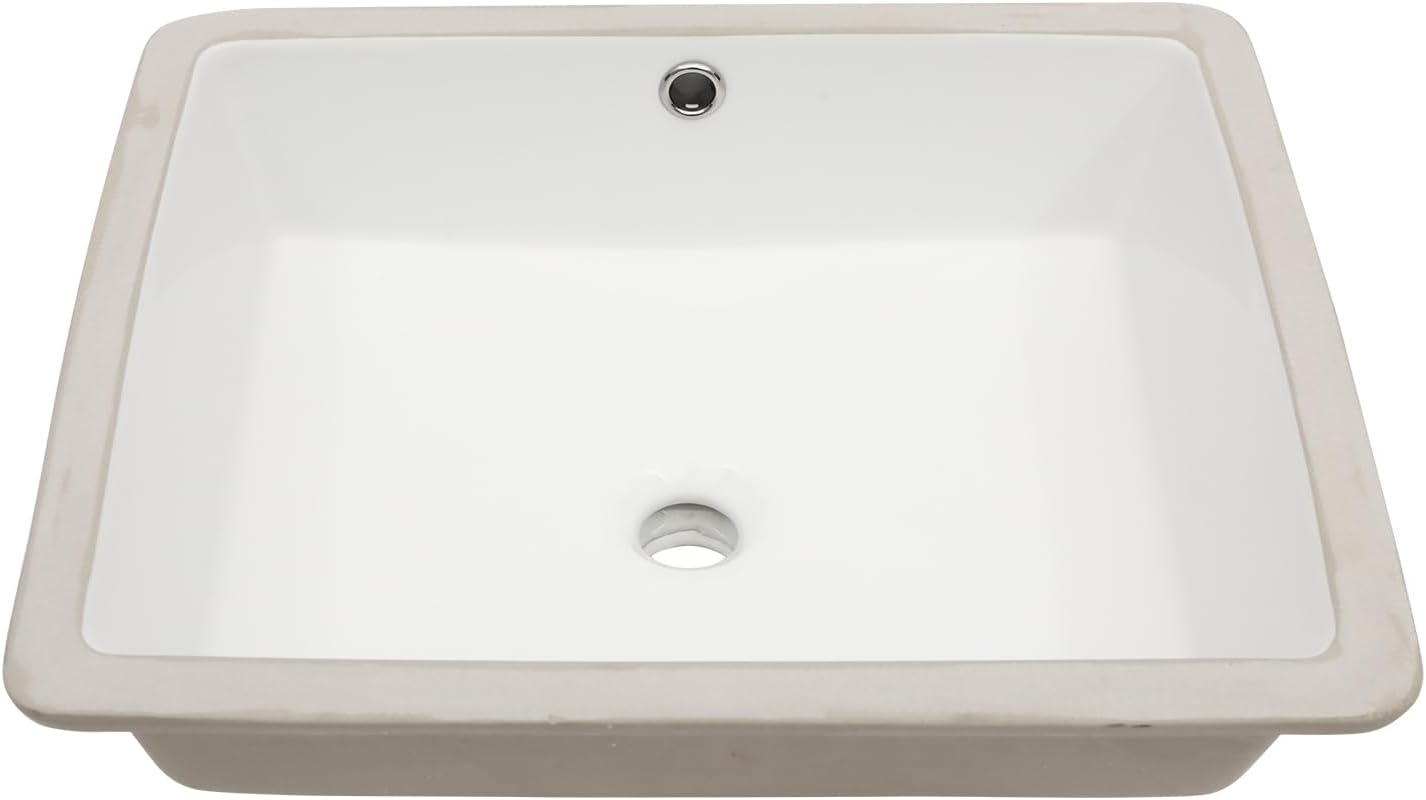 Dcolora 19x15 In. Undermount Bathroom Sink, Rectangular Fireclay White Ceramic Porcelain Lavatory Vanity Bath Sink Under Counter Vessel Sink, Farmhouse Style #DC-UVS2538004