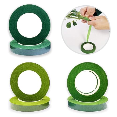 HAKACC 6 Rollen Floristenband Grün, 12mm x 27m Floristenkrepp für Blumensträuße und Basteln, Selbsthaftendes Blumenband für DIY Projekte Floristik und Hochzeit, Vielseitiges Klebeband für Hobbybastler