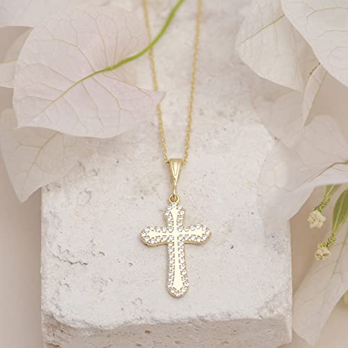 Sterling Silver Dainty Cross Pendant For Women Engraved Cross Necklace Cubic Zircoina Stone Cross Charm Cross Jewelry For Girls Christian Christmas Gift #TOP3