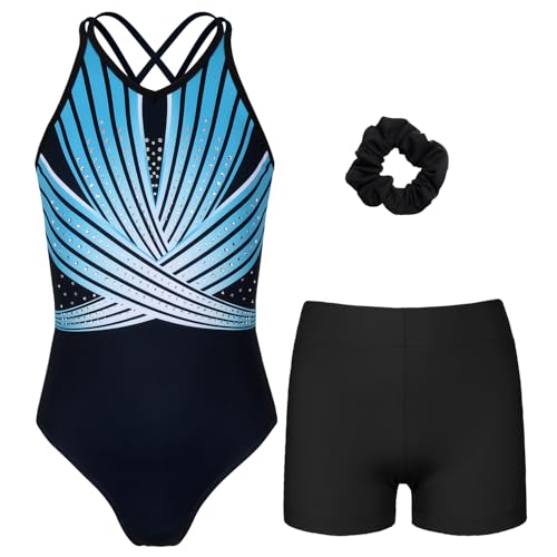 Gymnastics Leotards for Girls With Polyamide Shorts Sparkly Ballet Dance Activewear 10-11 Years Turquoise Diamond