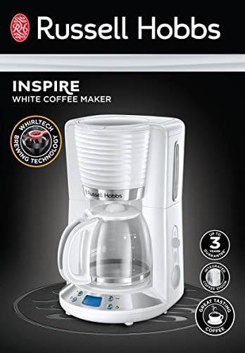 Russell Hobbs 24390 Inspire Filter Coffee Machine, 1.25 Litre Carafe (10 Large Cups), High Gloss White with Chrome Accents, 1100 W, 1.25 liters