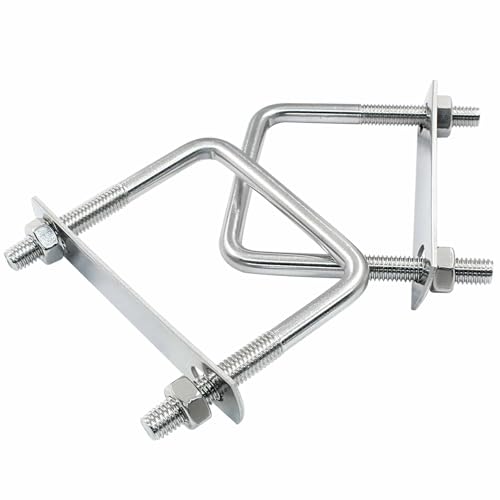 Image of 2 Stainless Steel Square U-Bolts, Inner Width 2.5 inch(65mm), Length 3.1 inch(80mm), M8 304 Stainless Steel with Frame Plates and Nuts for Light Industry, Metallurgy, Construction, Shipping