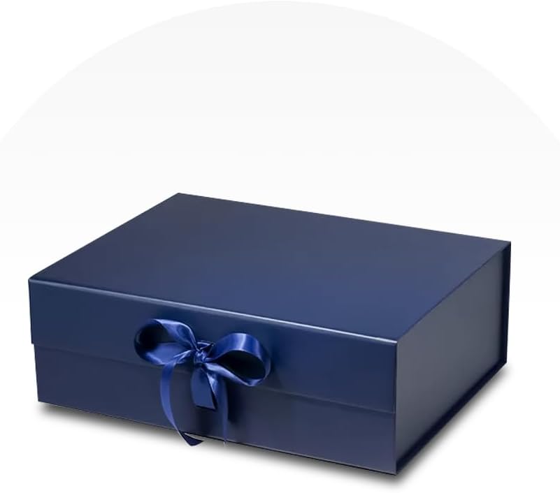 Kob's Large Gift Box, Elegant Matte Navy Blue Box, Gift Box with Ribbon and Magnetic Closure Lid, Gift Box 13x11x4.2 inches, Ideal for Special Occasions such as Christmas, Birthdays, Weddings, Baptism