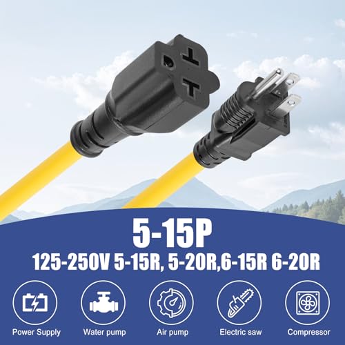 1 FT 12 Gauge Heavy Duty Extension Cord, VSEER 12AWG 15Amp 5-15P Household AC Plug Adapter [4-in-1] to 20Amp 5-15R, 5-20R, 6-15R, 6-20R, T Blade Outlet Power Cord. by VSEER - Used condition - Image 3