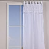 Design: weißer Seitenschal mit Bordüre im Boho-Stil mit Mandalablume und 1 Raffhalter