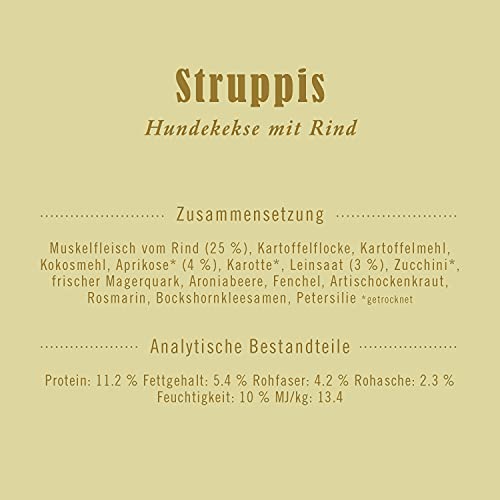 Terra Canis Rind, Aprikose & Leinsamen - Struppis, 375g I gebackene Hundekekse | Premium Hundesnack in 100% Lebensmittelqualität Aller Rohstoffe I Getreide - & glutenfrei